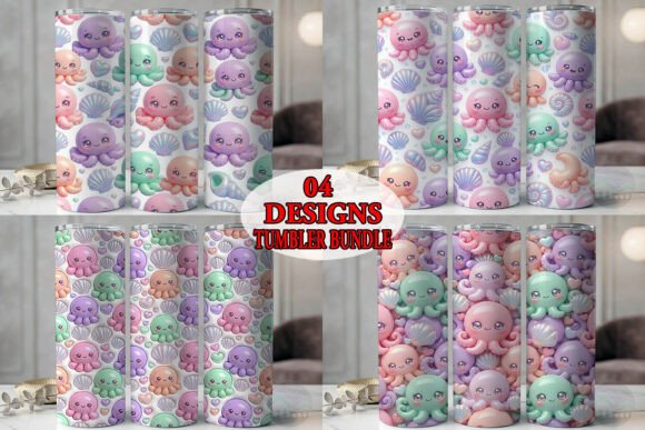 Puffy Kawaii Octopus Tumbler Bundle