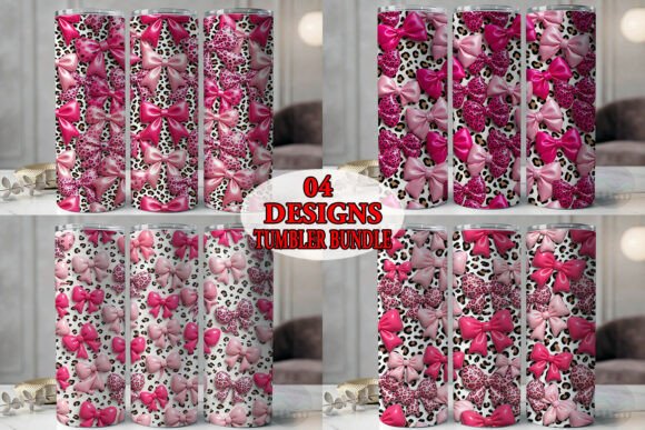 Puffy Pink Leopard Bow Tumbler Bundle
