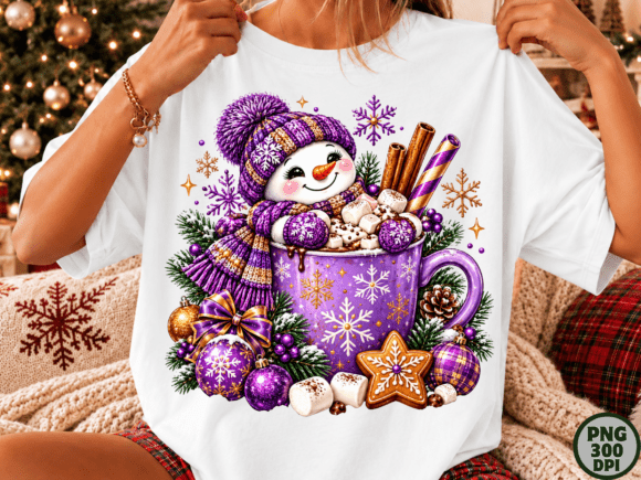 Purple Snowman Cocoa Christmas PNG