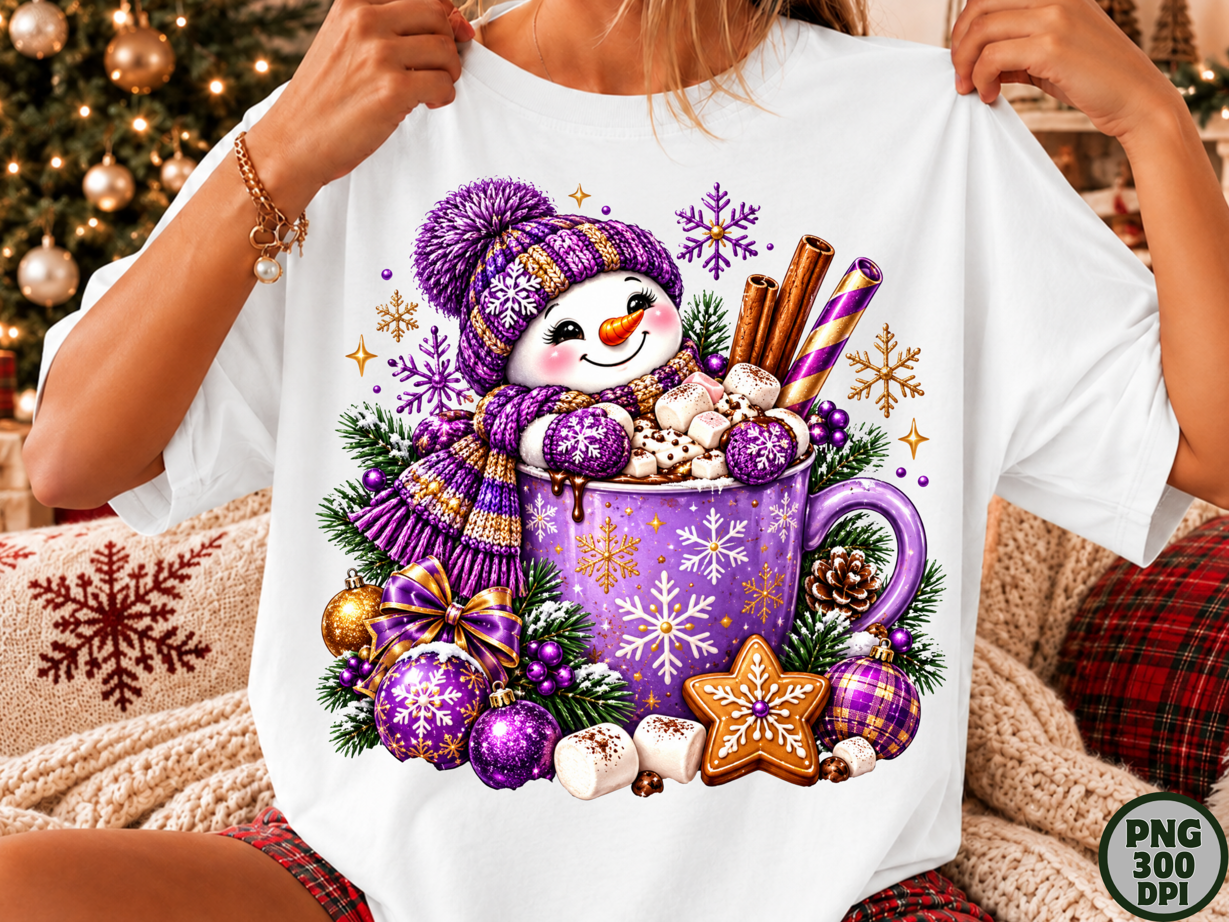 Purple Snowman Cocoa Christmas PNG