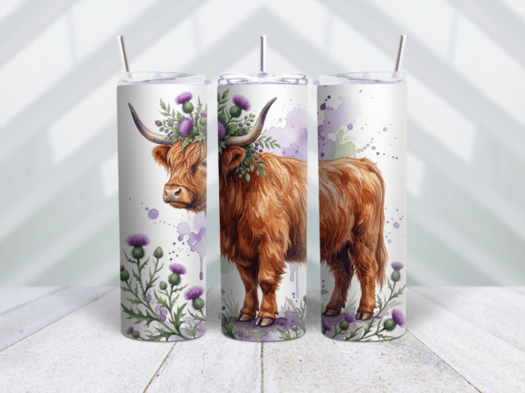 Purple Thistle Highland Cow Tumbler Wrap
