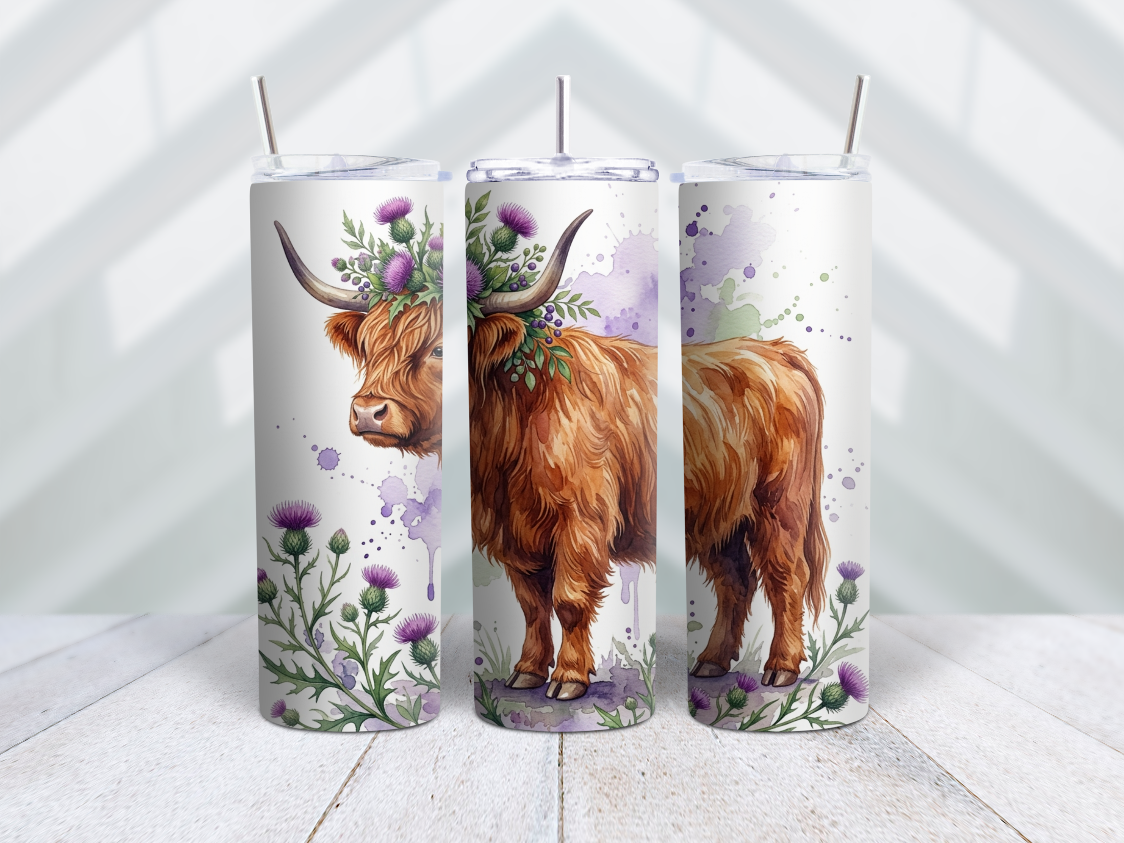 Purple Thistle Highland Cow Tumbler Wrap