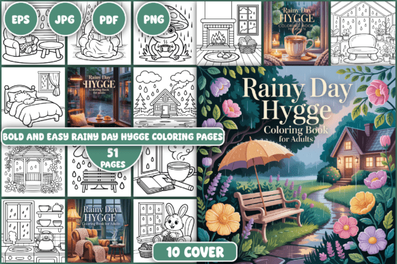 Rainy Day Hygge Coloring Pages
