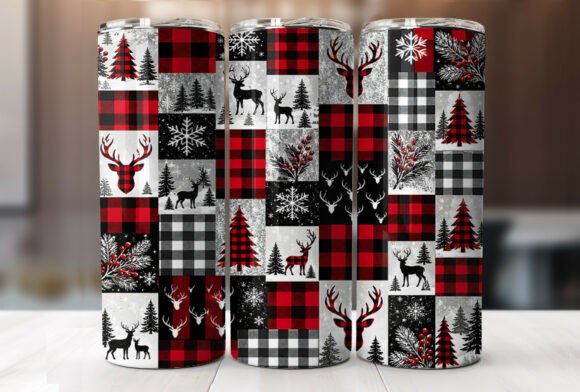 Red Black Plaid Deer Tumbler Sublimation