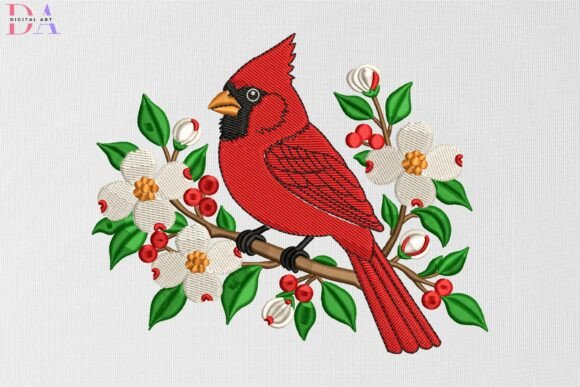 Red Cardinal Bird Floral Branch