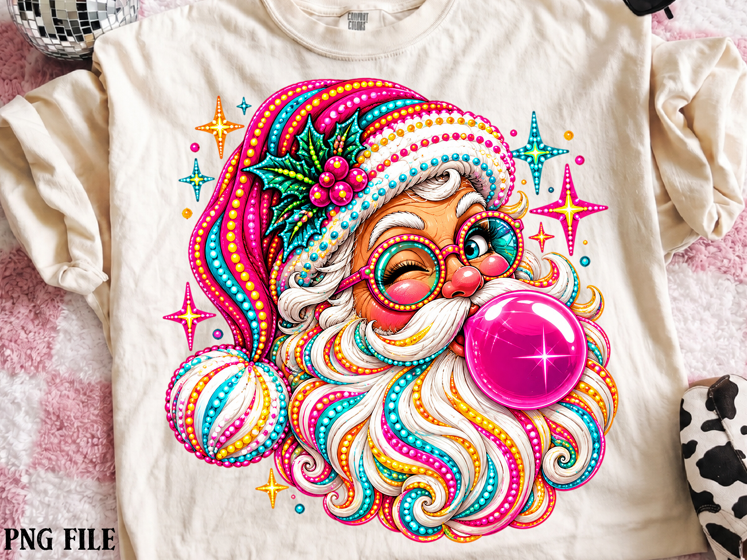 Retro Colorful Santa Claus Christmas PNG
