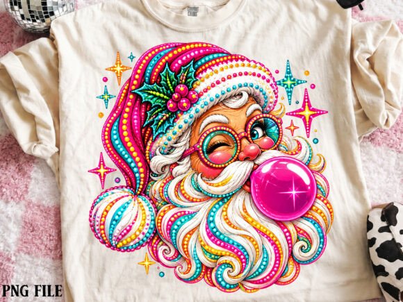 Retro Colorful Santa Claus Christmas PNG