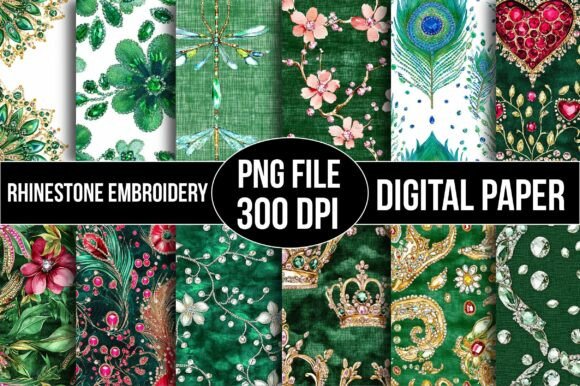 Rhinestone Embroidery over Green Fabric