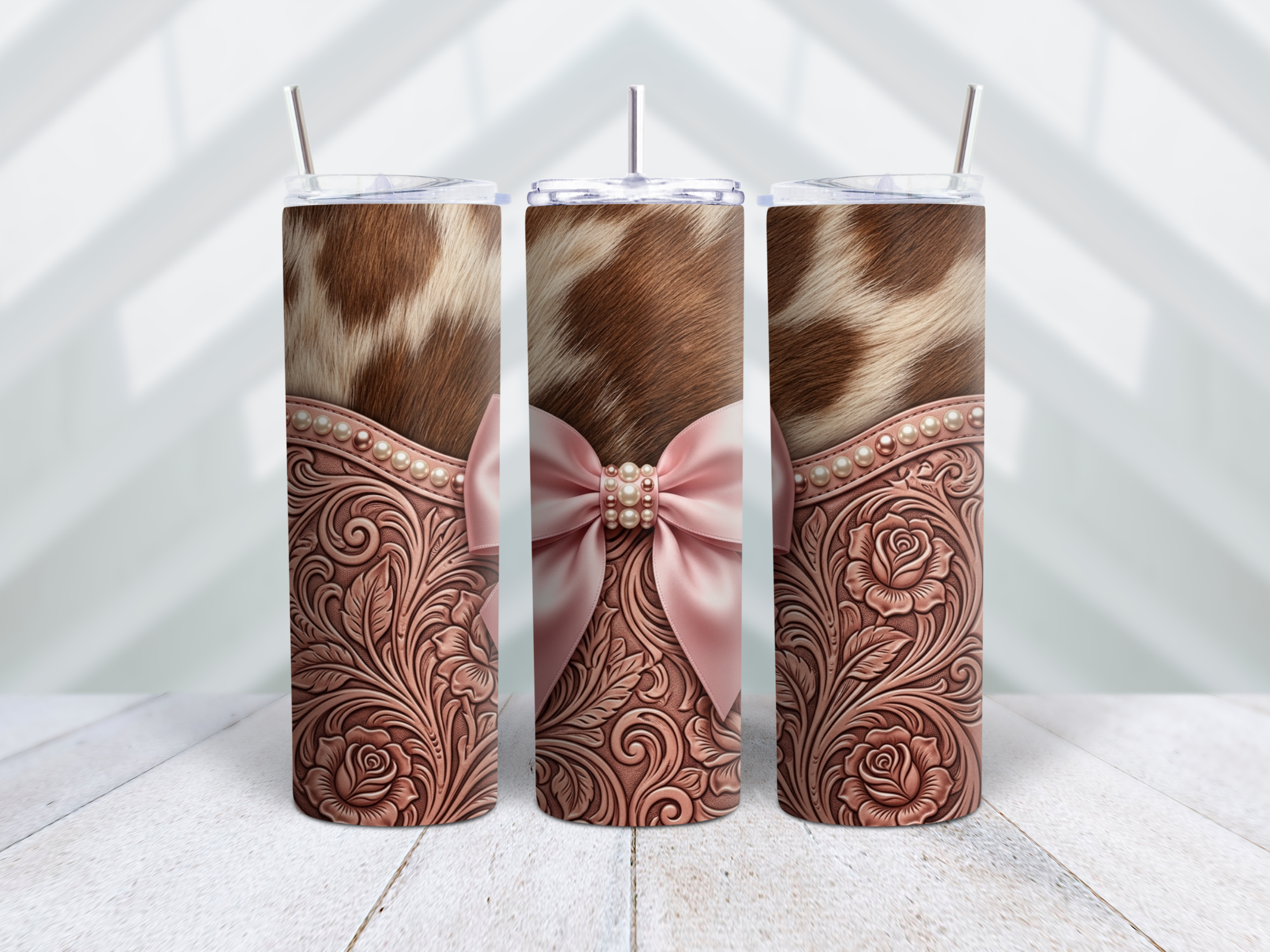 Rose Gold Floral Tooled Leather Tumbler