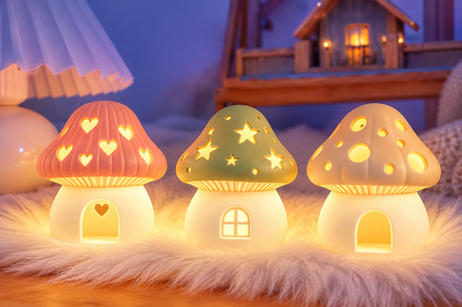 Glowing Mushroom House STL Trio - 3D Printable Fantasy Cottage LED Set - Image 4