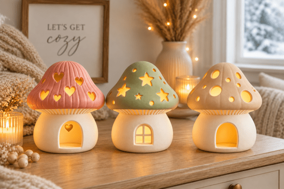 Glowing Mushroom House STL Trio - 3D Printable Fantasy Cottage LED Set - Image 3