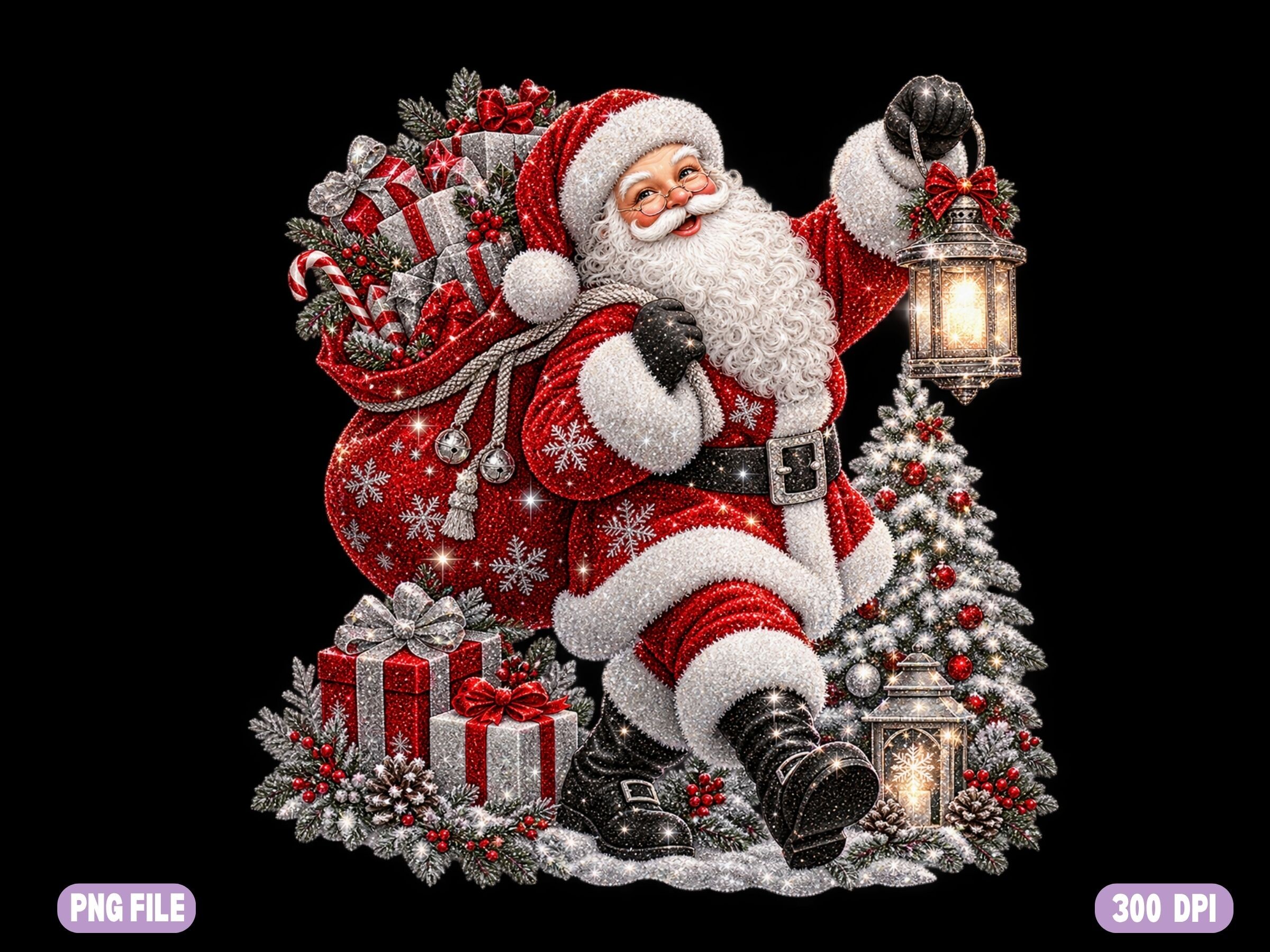 Santa Gift Sack Christmas PNG, Trendy