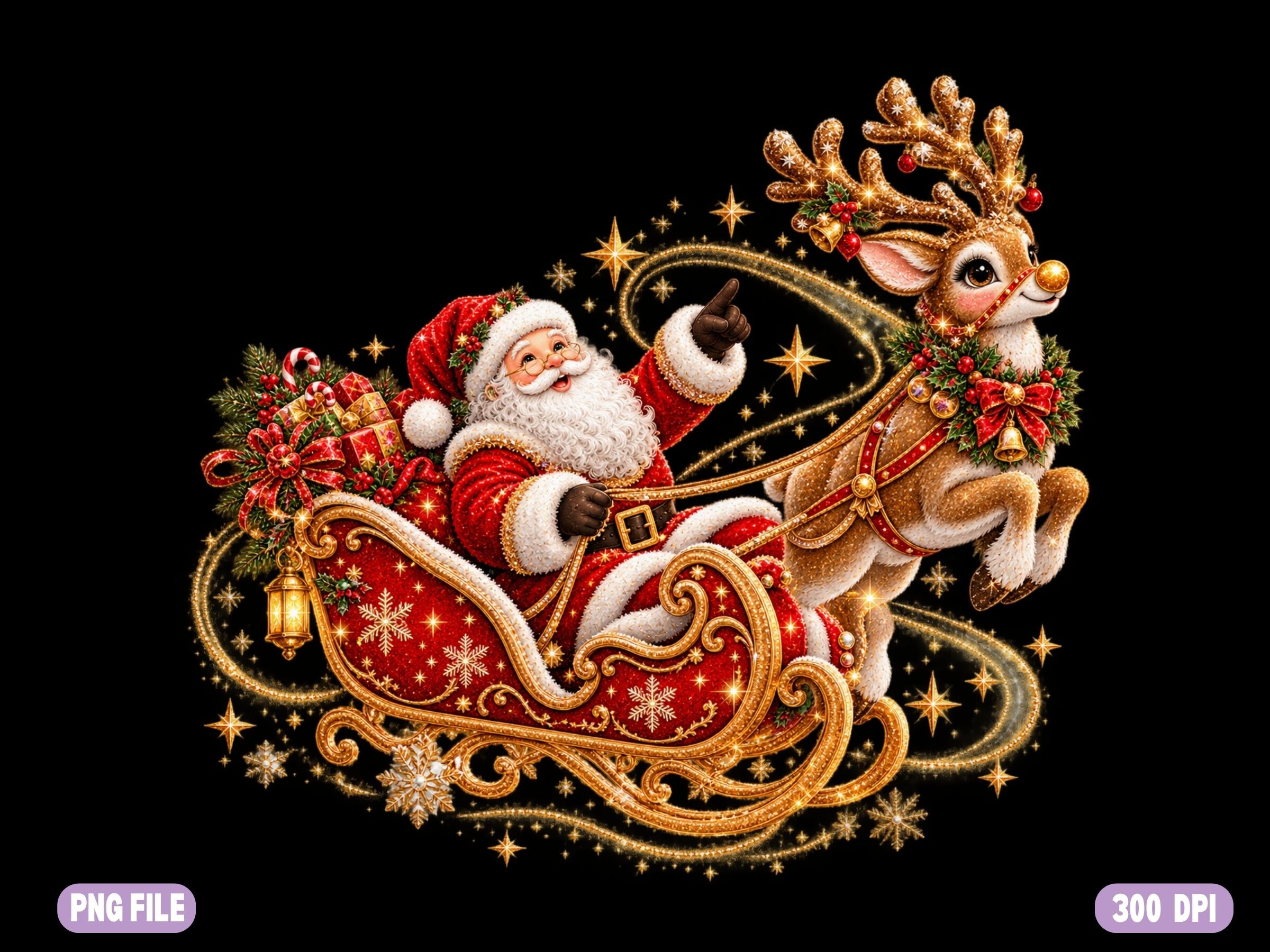 Santa Reindeer Sleigh PNG, Christmas Png