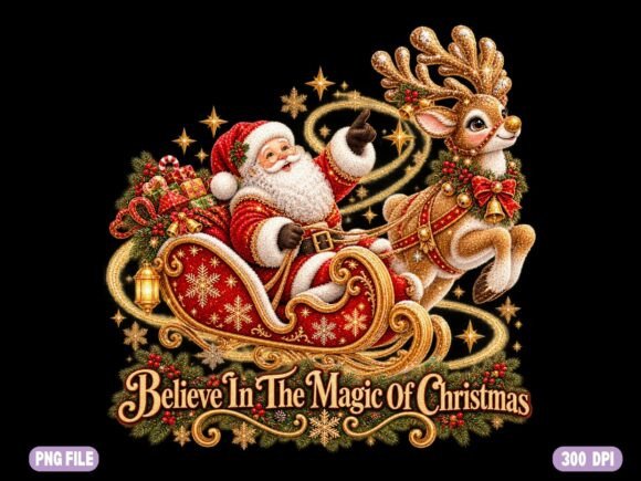 Santa Sleigh Christmas PNG, Magical Png