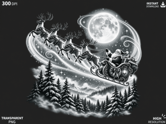 Santa Sleigh Moonlight Christmas PNG, Re