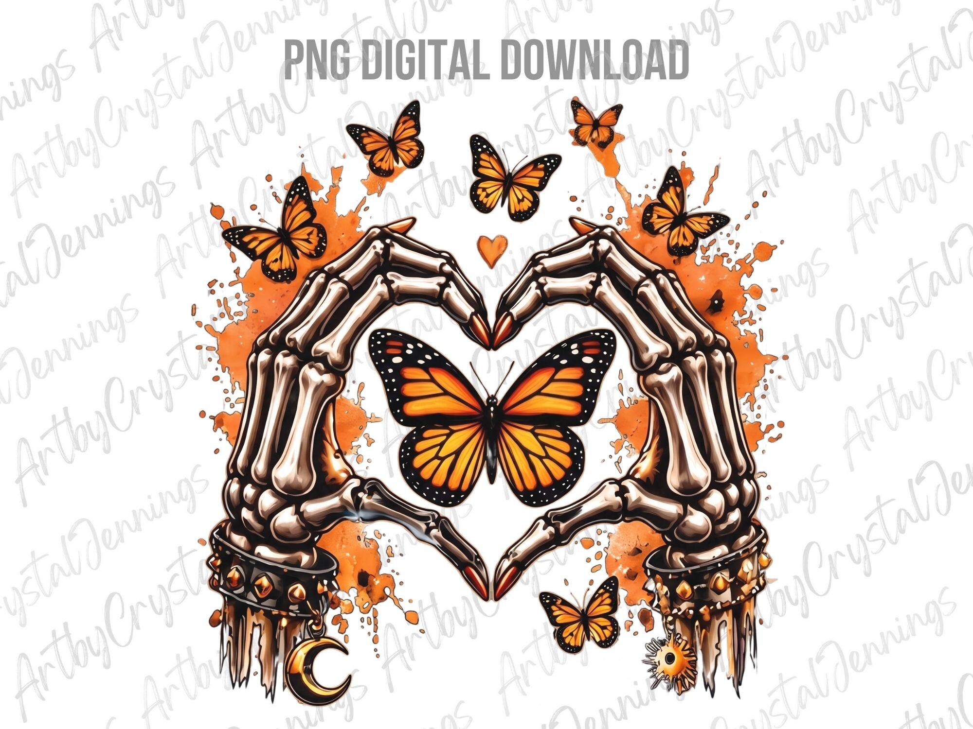 Skeleton Hand Butterfly Heart PNG