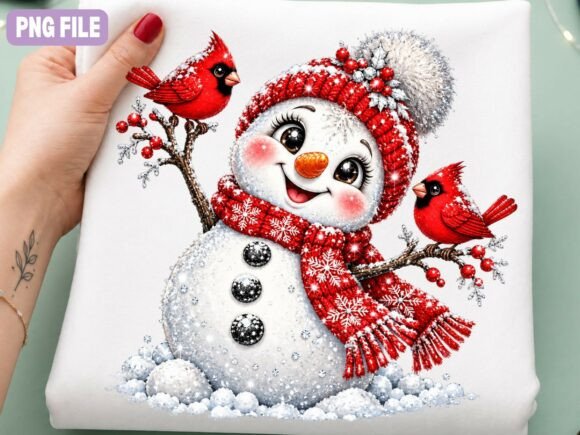 Snowman Cardinal Christmas PNG, Cute Win