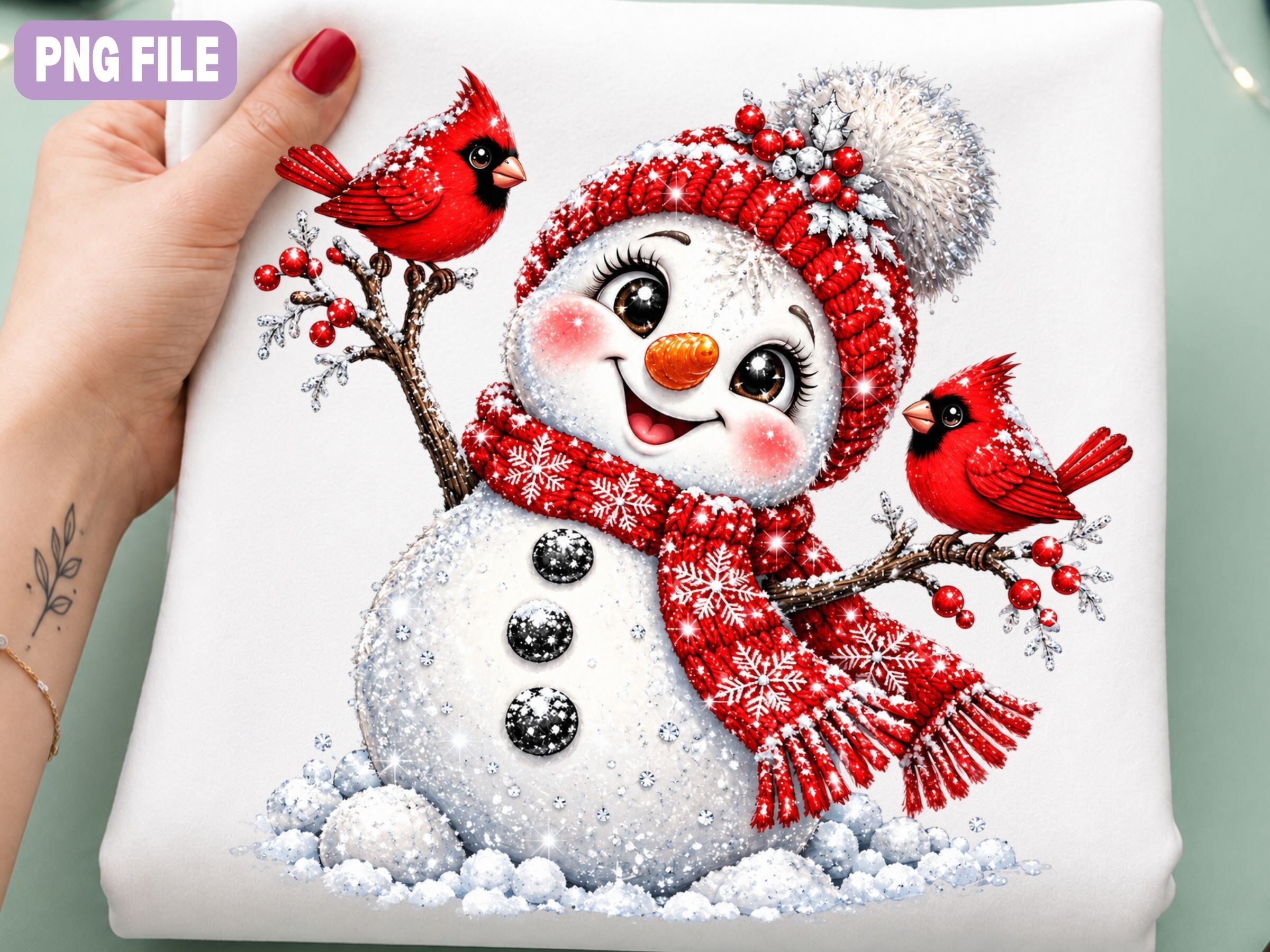 Snowman Cardinal Christmas PNG, Cute Win