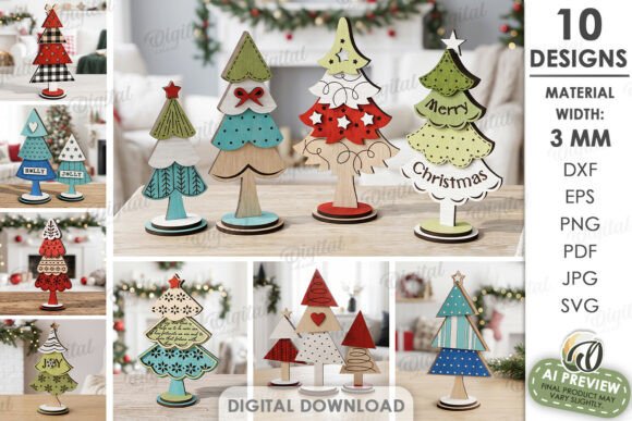 Standing Christmas Trees Bundle Laser laser cut file