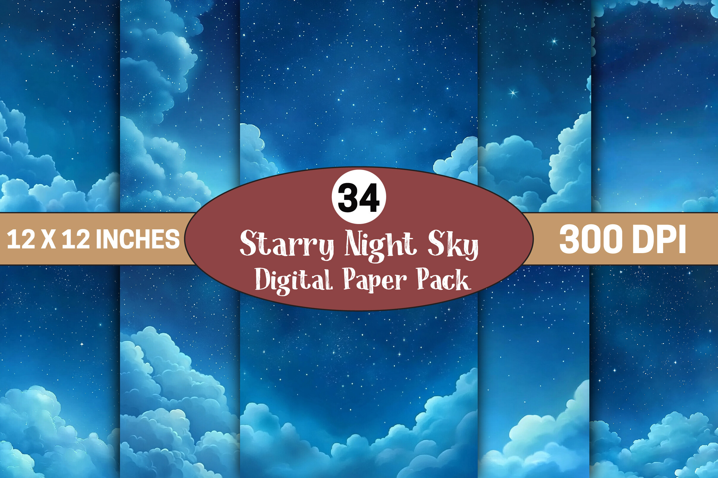 Starry Night Sky Digital Paper Pack