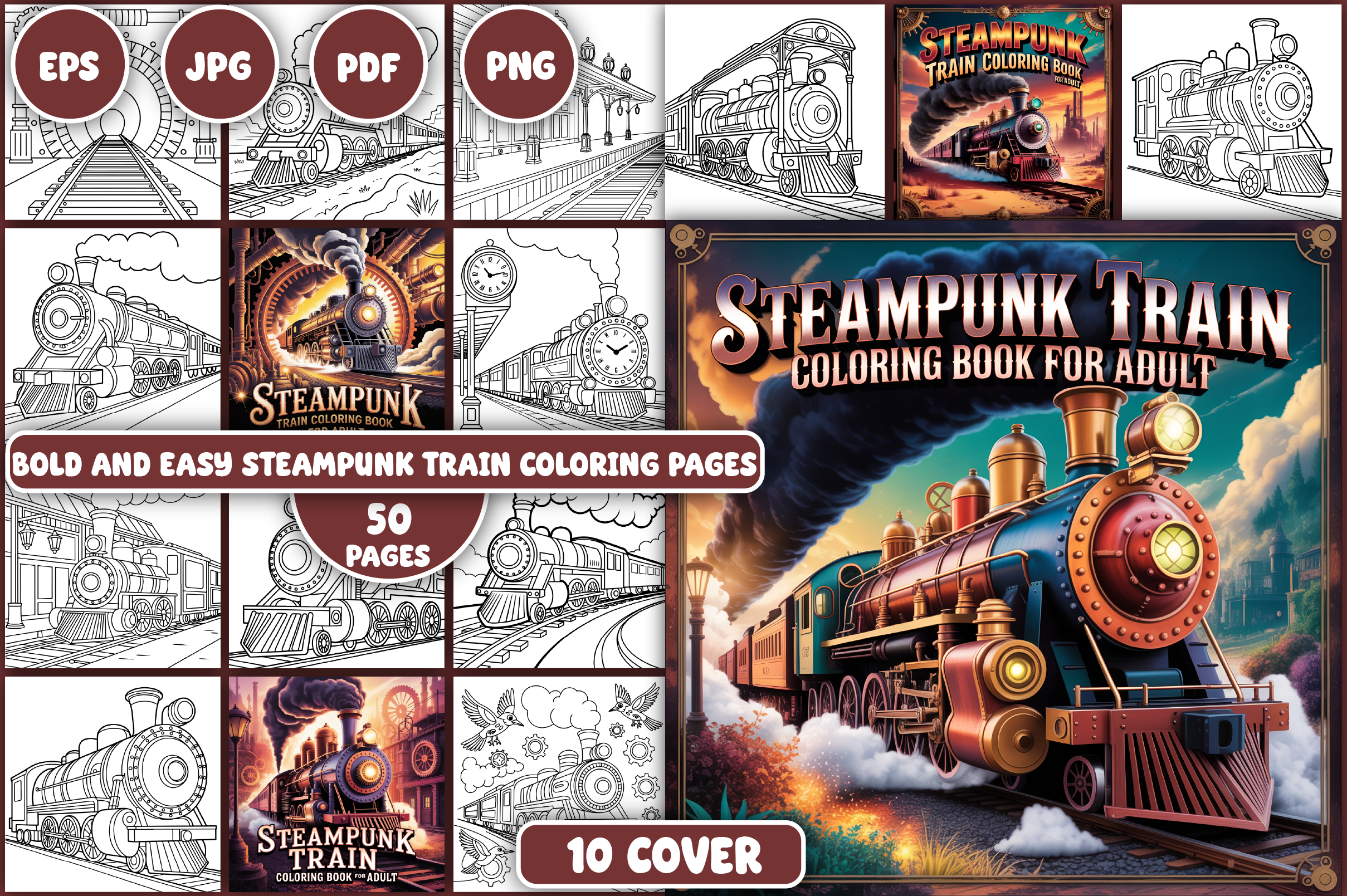 Steampunk Train Coloring Pages
