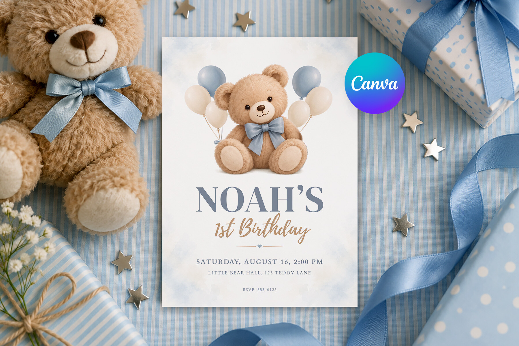 Teddy Bear Birthday Invitation Canva