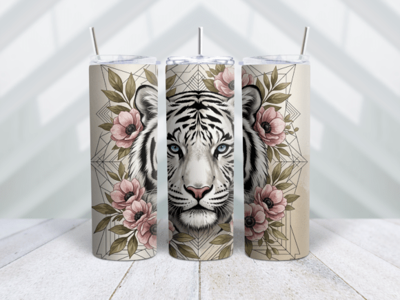 Tropical White Tiger Floral Tumbler Wrap