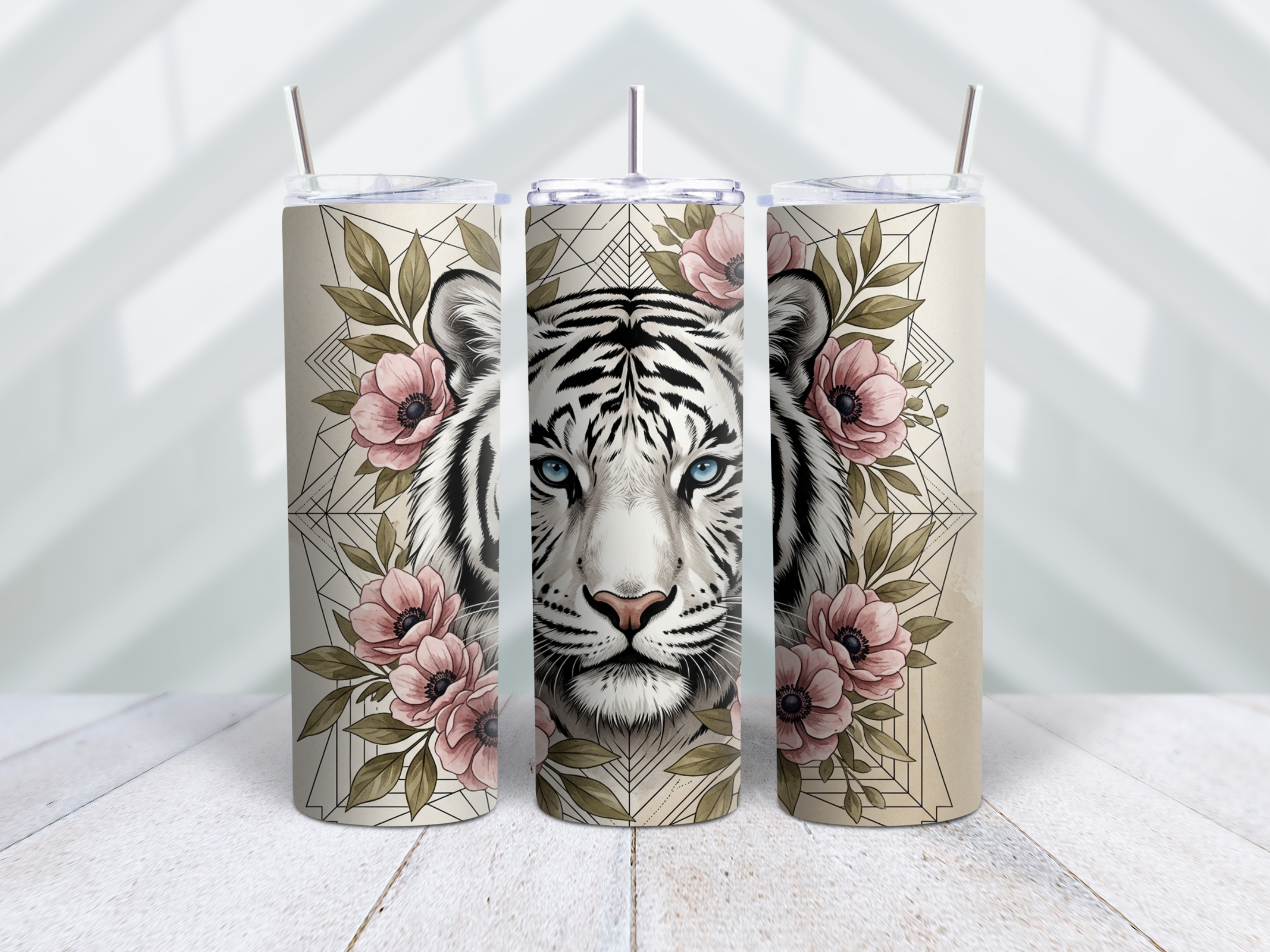 Tropical White Tiger Floral Tumbler Wrap