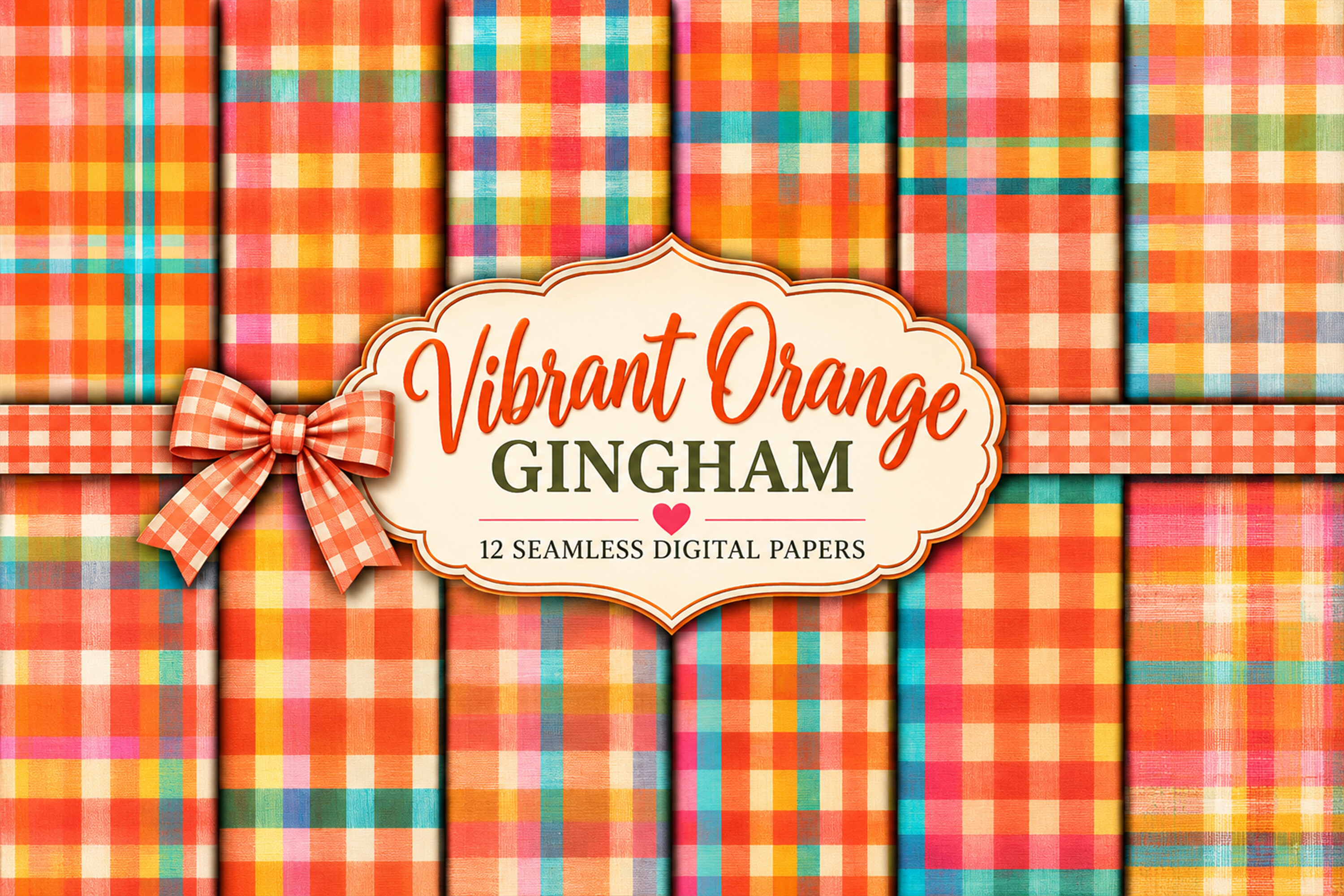Vibrant Orange Gingham Fall Background