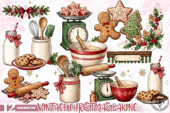 Vintage Christmas Baking PNG