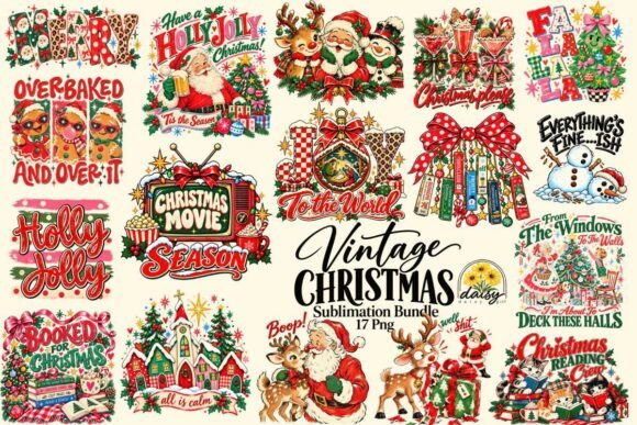 Vintage Retro Christmas Png Bundle