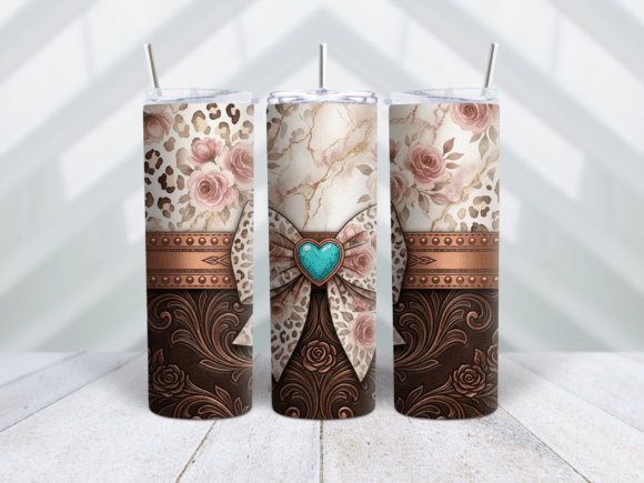 Vintage Rose Leopard Leather Tumbler