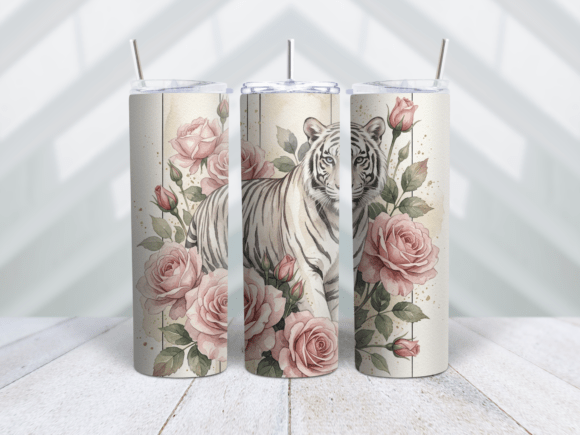 Vintage White Tiger Rose Tumbler Wrap