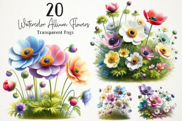 Watercolor Allium Flowers Clipart Bundle