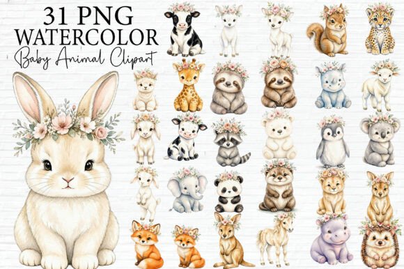 Watercolor Baby Animal Clipart Bundle
