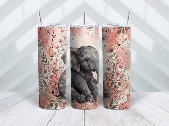 Watercolor Baby Elephant Tumbler Wrap