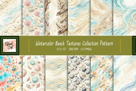 Watercolor Beach Textures Pattern Set