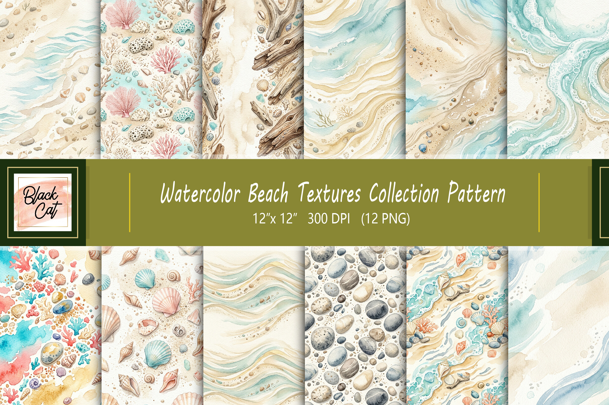 Watercolor Beach Textures Pattern Set