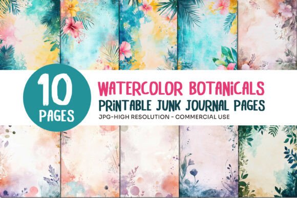 Watercolor Botanical Junk Journal Pages