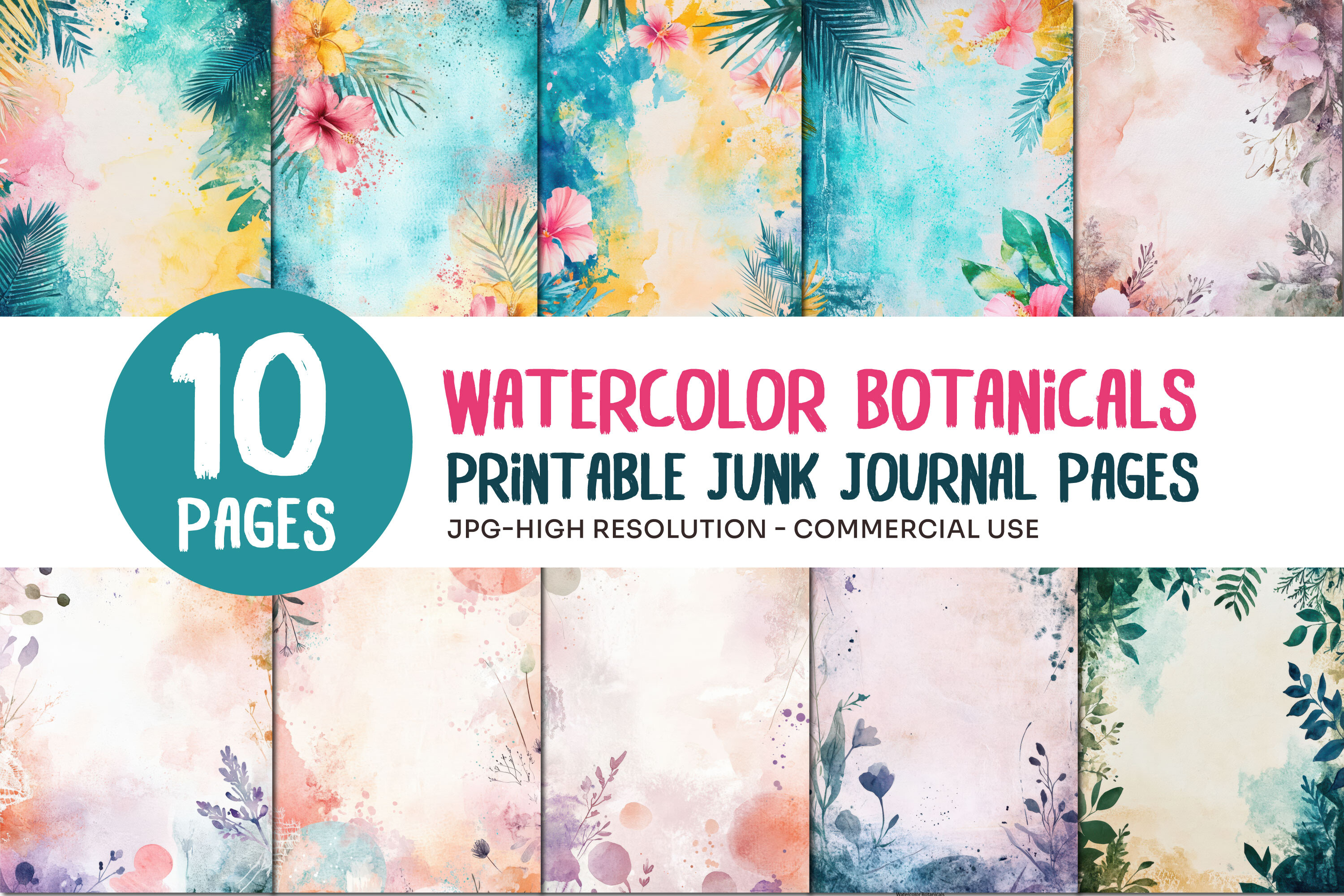 Watercolor Botanical Junk Journal Pages