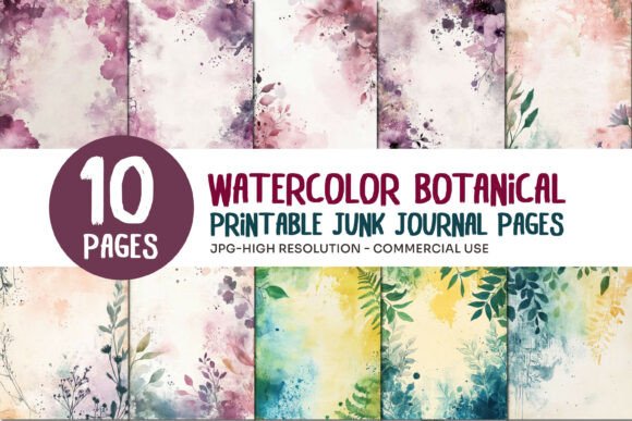 Watercolor Botanical Junk Journal Pages