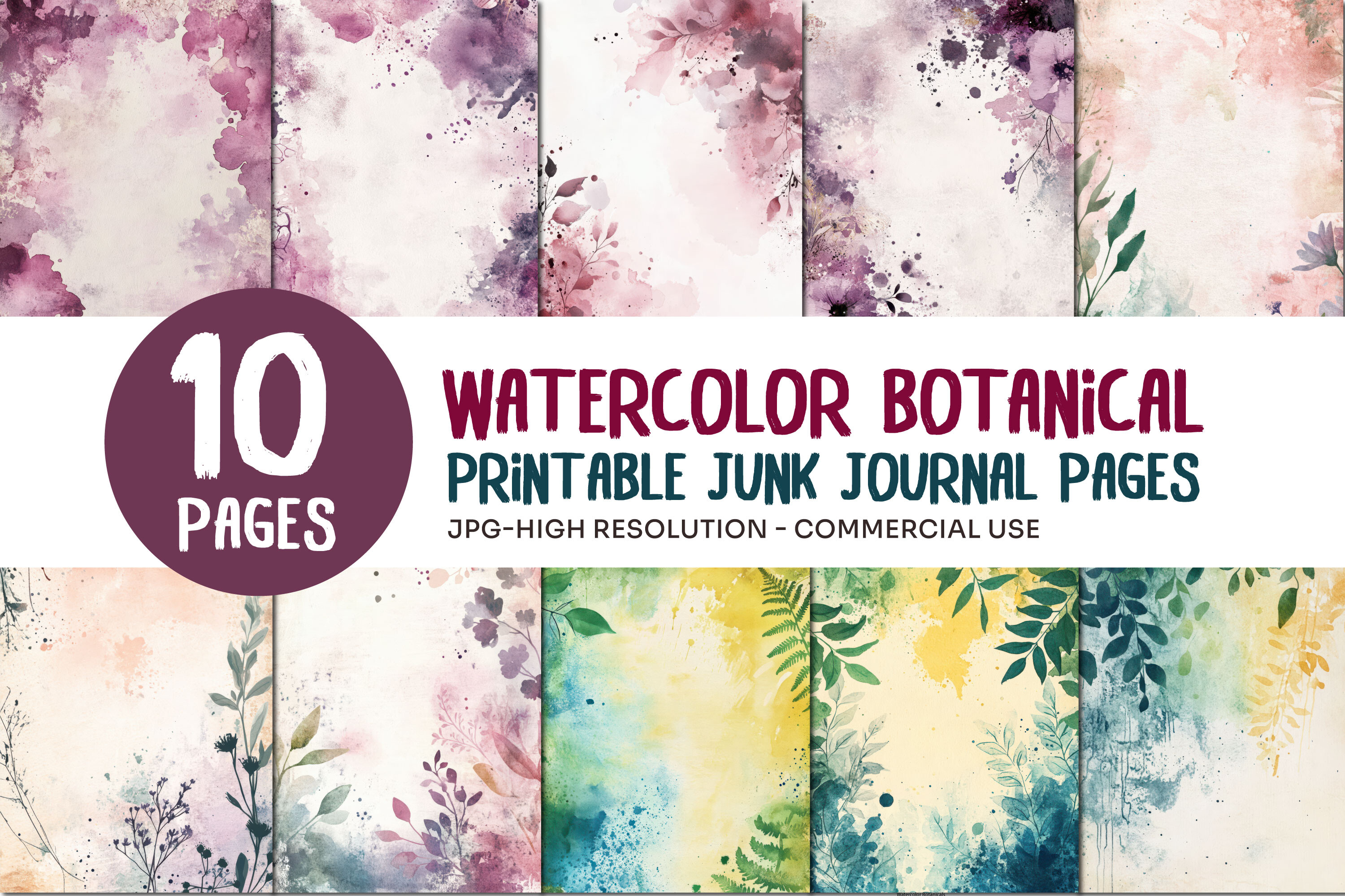Watercolor Botanical Junk Journal Pages