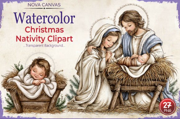 Watercolor Christmas Nativity Clipart