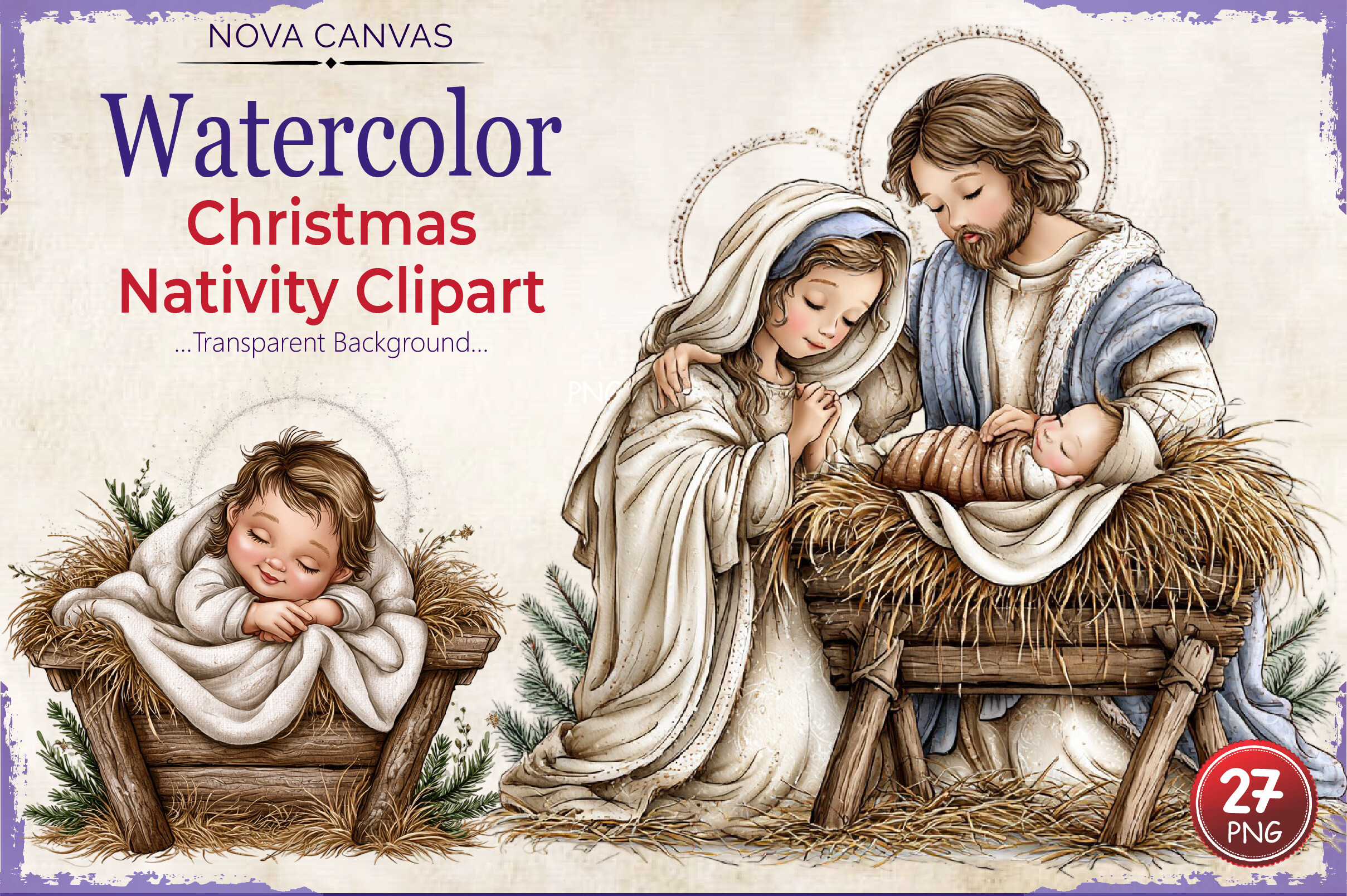 Watercolor Christmas Nativity Clipart