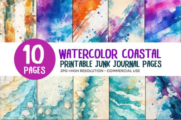 Watercolor Coastal Junk Journal Pages
