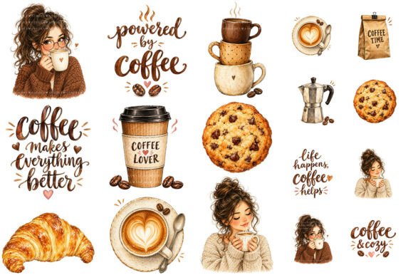 Watercolor Coffee Clipart Bundle