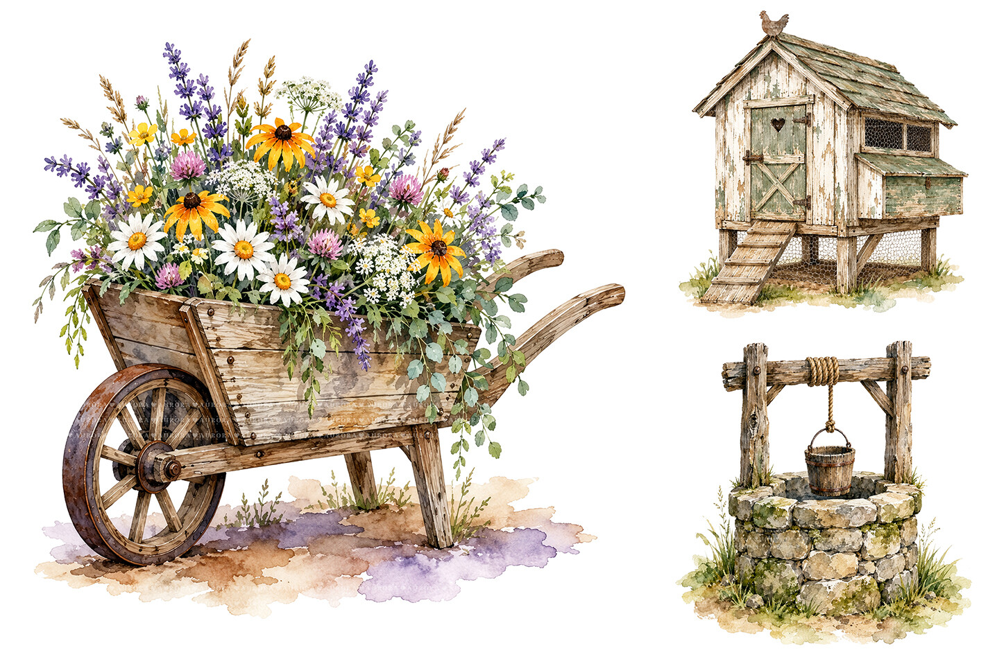 Watercolor Farm Clipart Bundle