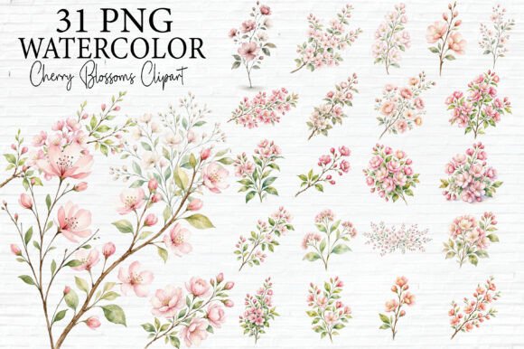 Watercolor Floral Branches & Blooms PNG