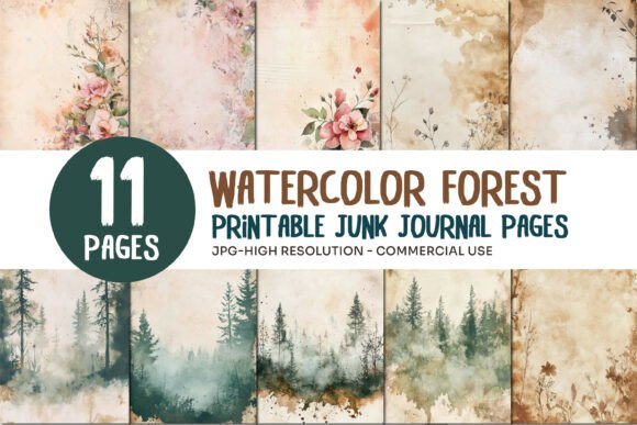 Watercolor Forest Junk Journal Pages