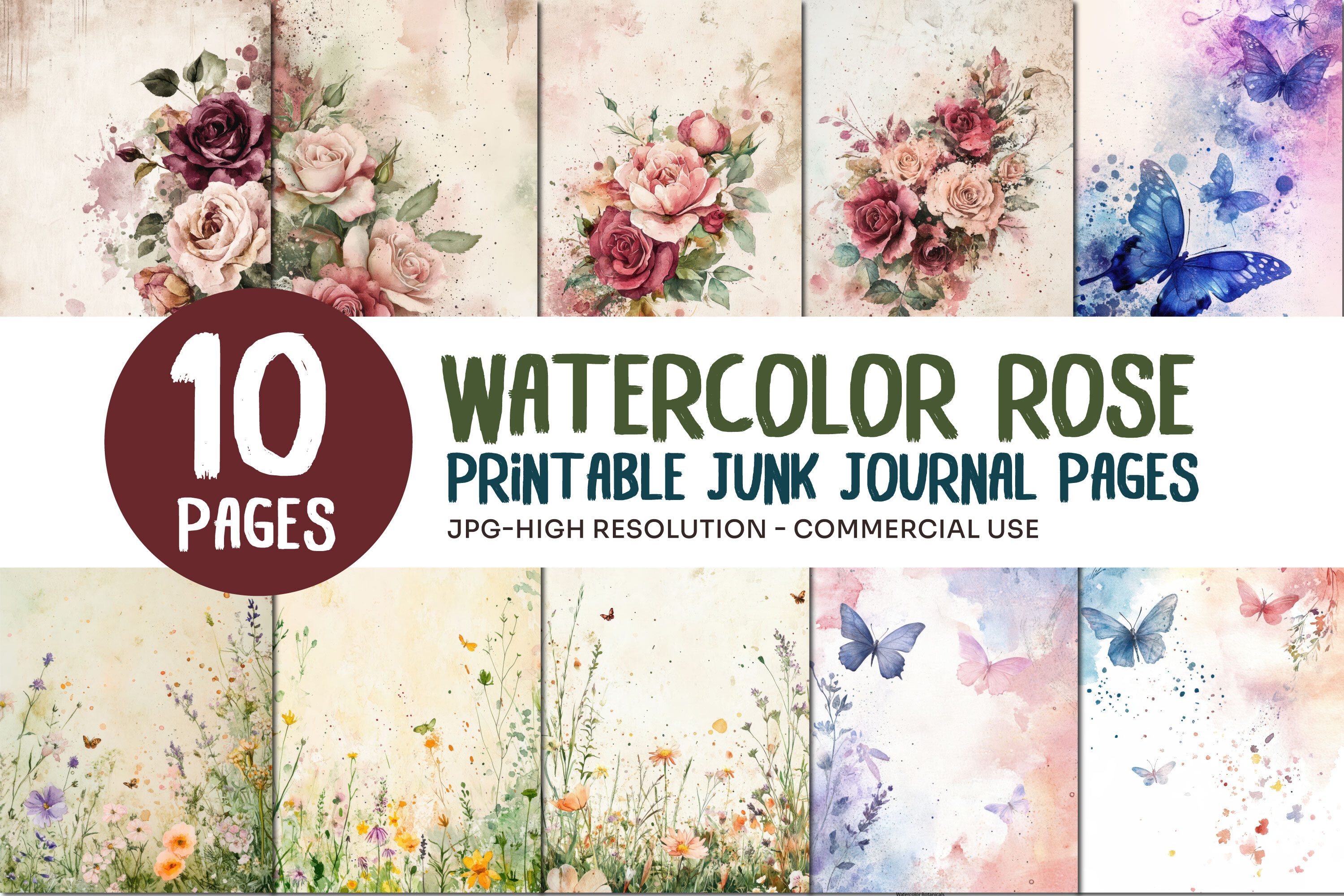 Watercolor Rose Junk Journal Pages